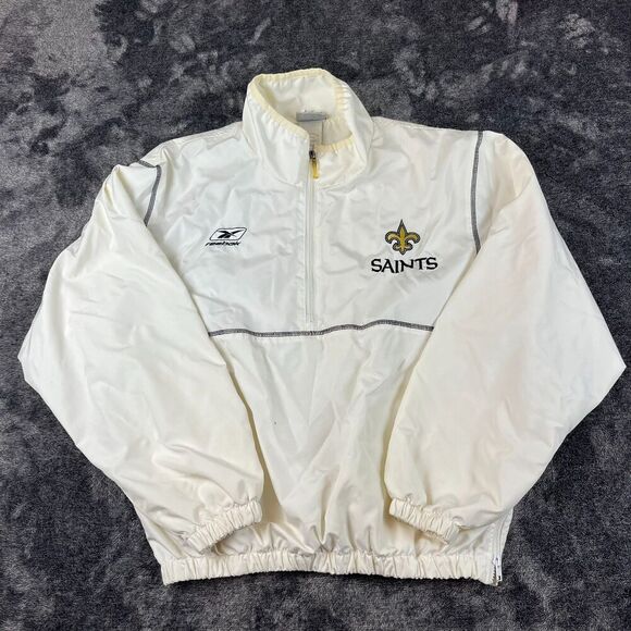 Vtg 90s Saints Reebok Spellout 1/4 Zip Windbreaker Jacket Mock Neck Men's M* NFL - Picture 1 of 12